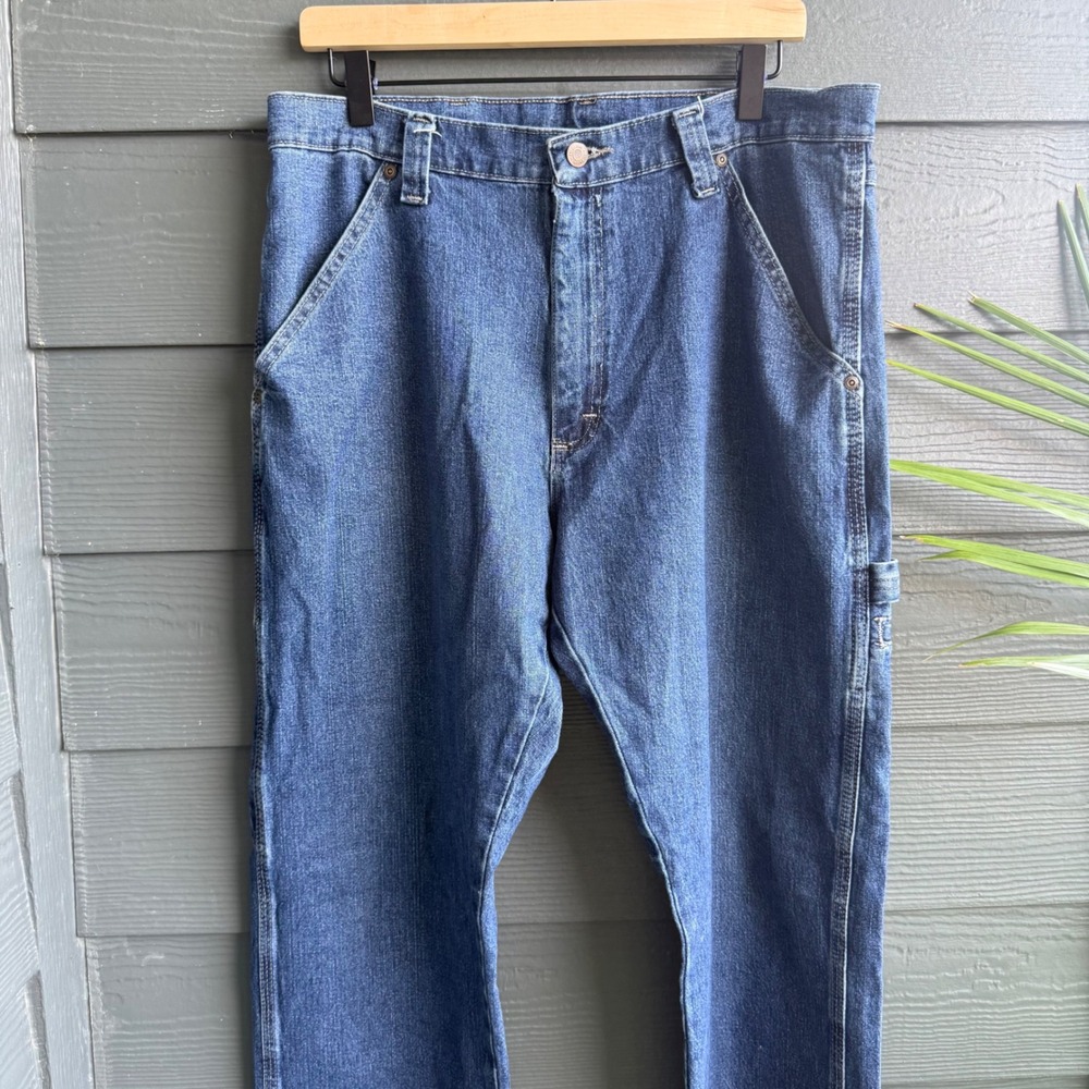 Wrangler Carpenter Jeans 34x30 Relaxed Fit Utility Dark Wash Stretch Denim